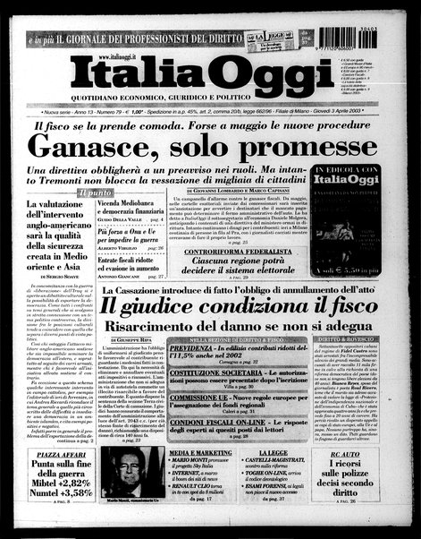 Italia oggi : quotidiano di economia finanza e politica